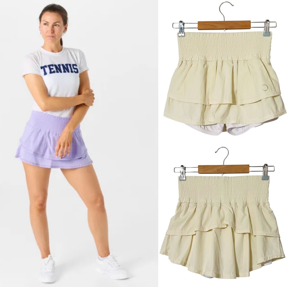 The Bubble Women XS Yellow Tiered Ruffle Tennis Skirt Skort Smocked Waistband
